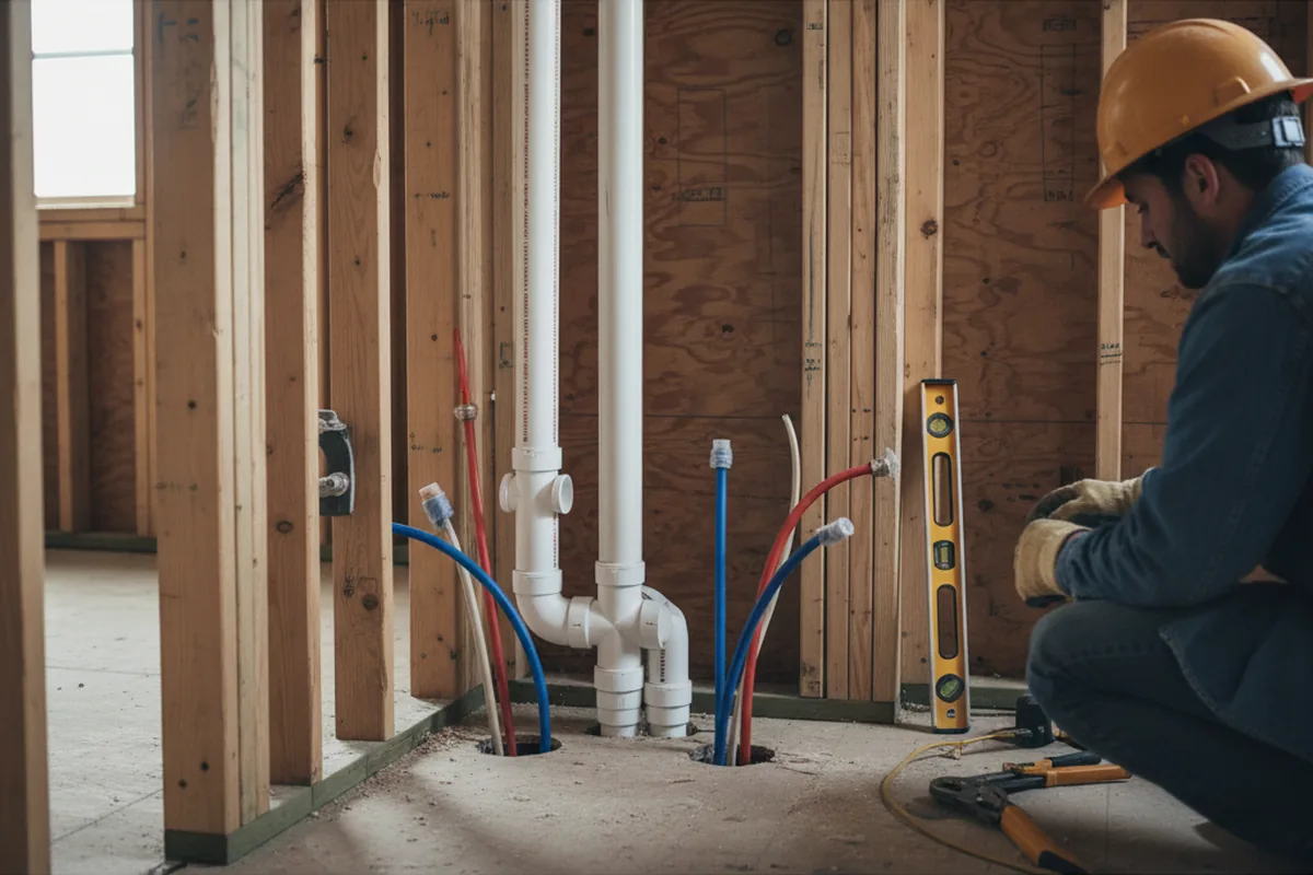 Drain and supply rough-in during Sump Pump Repair in Morrisonville